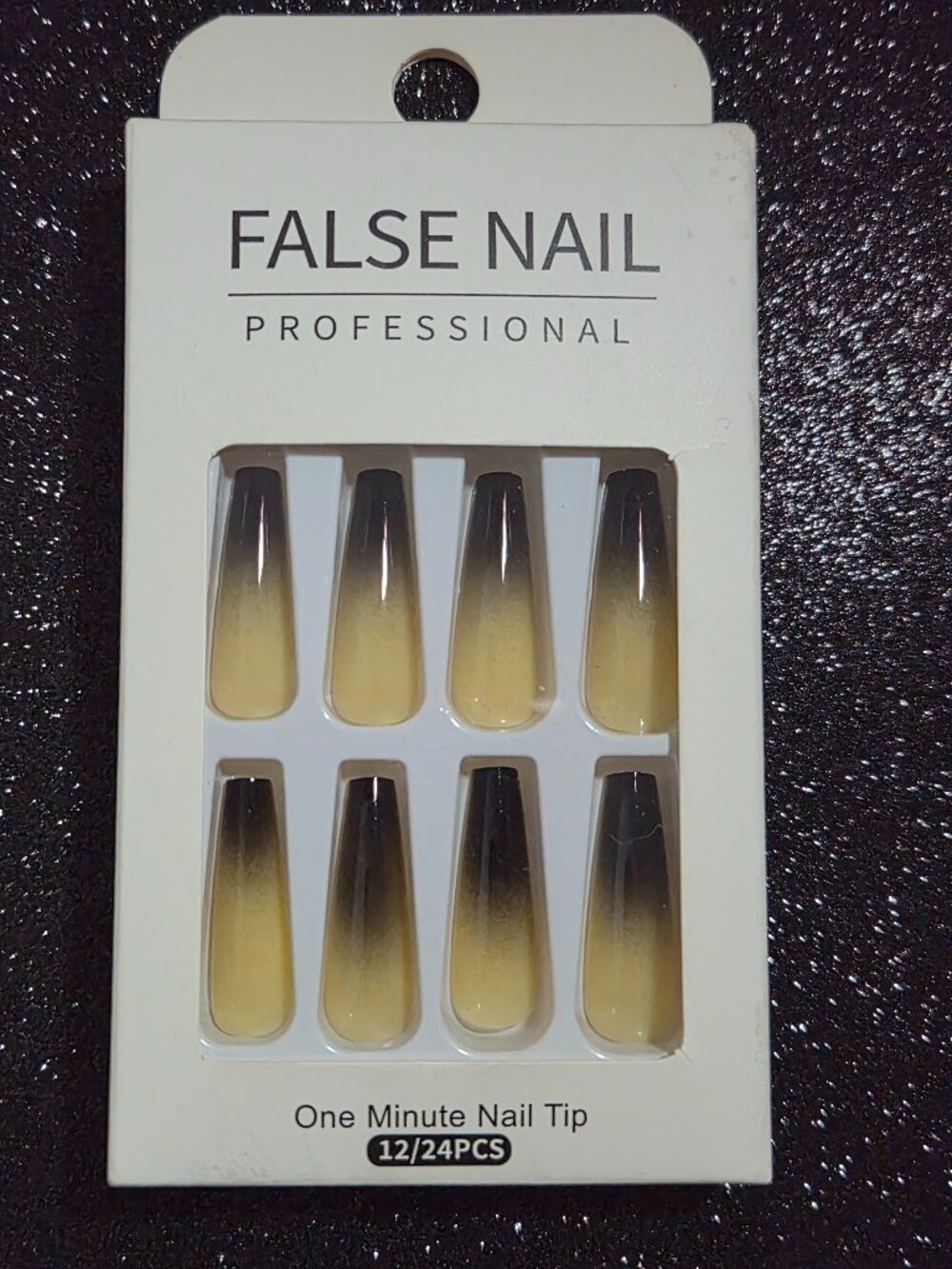 Long Coffin Shaped Black &Yellow Ombre Press On Nails (Set of 24)